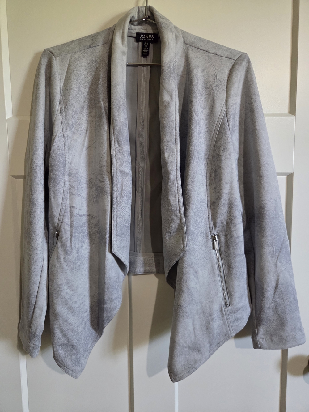 Jones New York Light Gray Faux Suede Waterfall Jacket